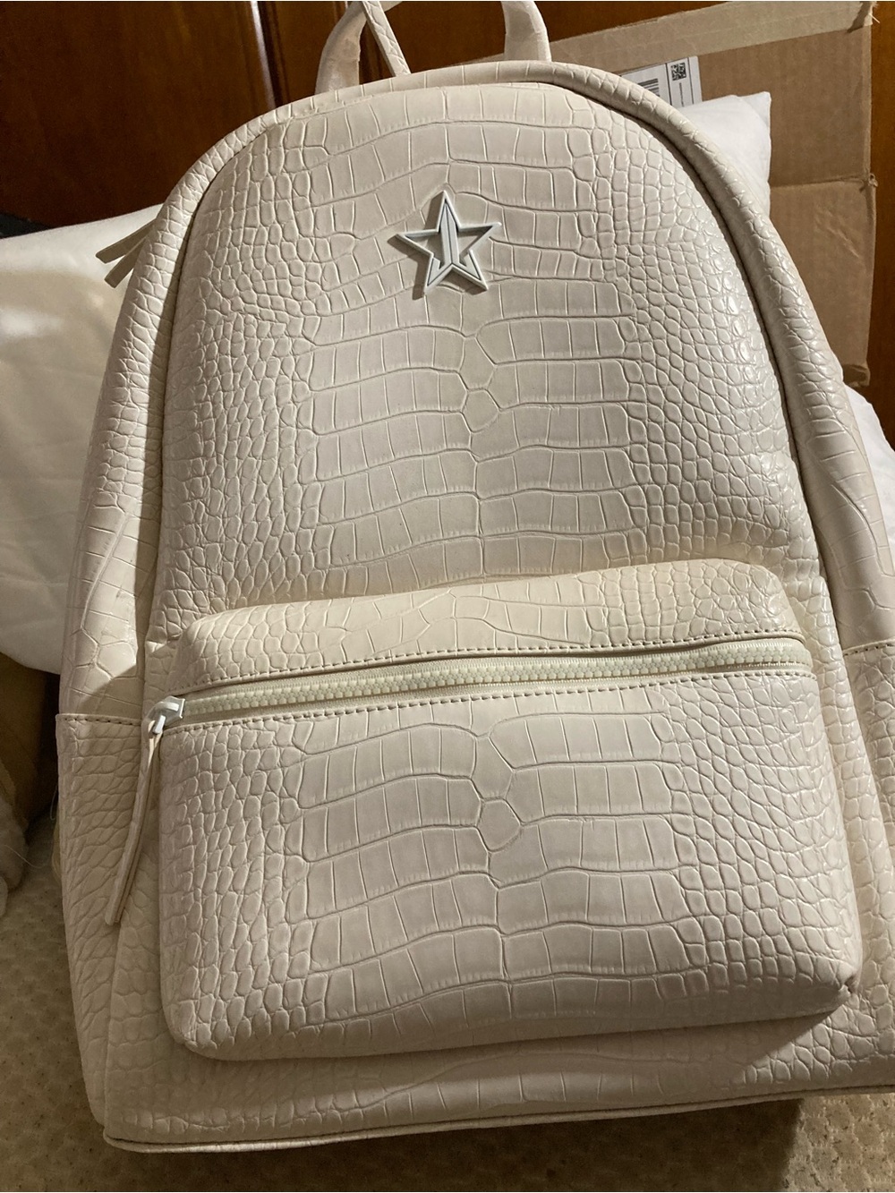 Cream Croc-Embossed Backpack with Star Accent NEW